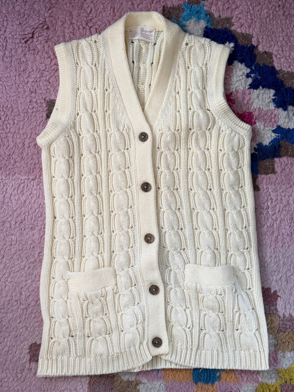 Full Fashion Import Vintage Hand Loomed Ivory Cardigan